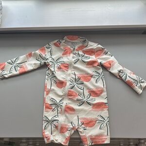 Carter's Kids Long Sleeve Swim Rashguard - Cream, Coral, Green Palm Print